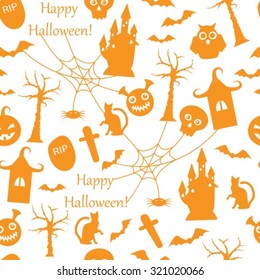 seamless pattern with orange symbols of Halloween on a white background
