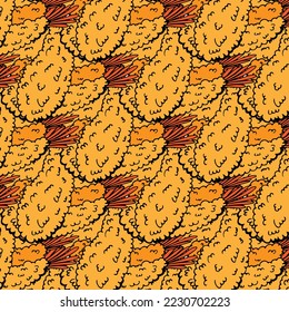 Seamless pattern with orange tempura isolated on white background. Japanese food