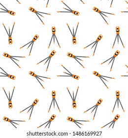 Seamless pattern with orange theodolite on tripod. Object isolated on white background. Vector illustration.