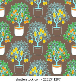 Seamless pattern of Orange tree, Lemon Tree. Vector stock illustration eps10. 