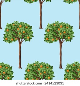 Seamless pattern with orange trees isolated. Vector