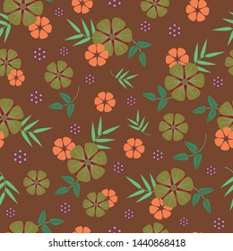 Seamless Pattern with Orange Tropical Flowers