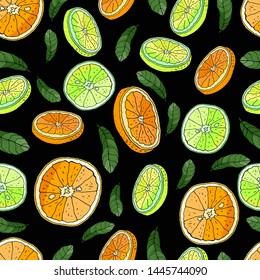 Seamless pattern with Orange. Vector, floral ornament. Print for bed linens, fabric, textiles, wallpaper, greeting cards, wrapping paper, gift box 
