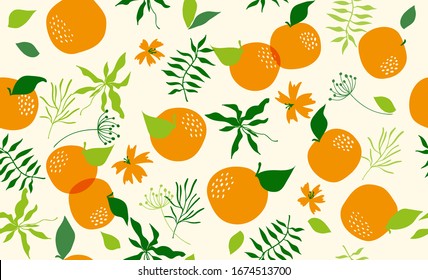 Seamless pattern with orange. Vector hand draw citrus background  for wallpaper, cover, fabric, textile