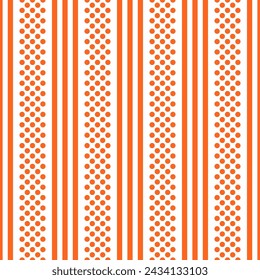 Seamless pattern with orange vertical stripes and dots