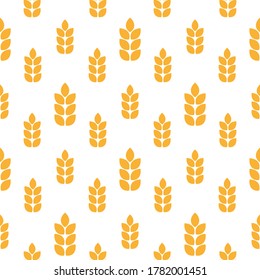 Seamless pattern of orange wheat ears. Vector illustration isolated on white background.