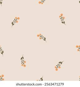 Seamless pattern with orange wildflower. Vector botanical floral background. Delicate floral and herb illustration.