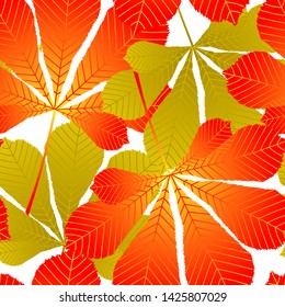 Seamless pattern of orange and yellow chestnut leaves