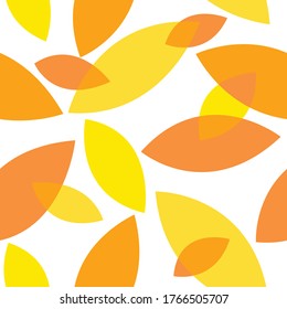 Seamless pattern with orange and yellow leaves for textile, paper, website. Golden autumn. Vector flat illustration isolated on the white background. 