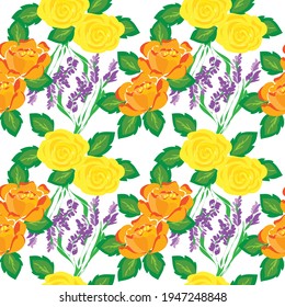 nahtloses Muster mit orangefarbener und gelber Rose