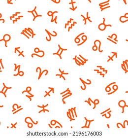 Seamless pattern with orange zodiac signs.