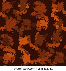 Seamless pattern of orange-brown bats. Vector image eps 10