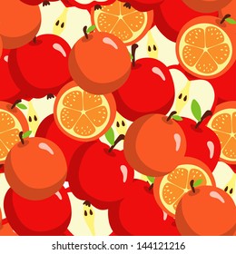 Seamless pattern with oranges and apples - vector