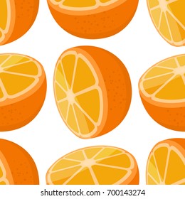 Seamless pattern of oranges, cartoon illustration. Vector