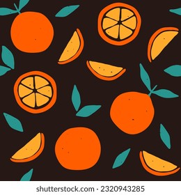 Seamless pattern with oranges. Citrus fruits modern color texture. Abstract vector graphic illustration