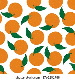 Seamless pattern with oranges in Doodle style on a white background. Vector