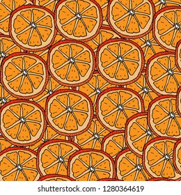 Seamless pattern with oranges drawn by hand. Endless texture for design.