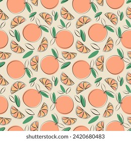 Seamless pattern with oranges in flat style. Fruit flat minimal vector illustration.