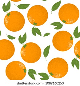 Seamless Pattern with Oranges Fruit. Fresh Background with Stylized Citrus Fruits and Green Petals. Seamless Pattern with Vector Oranges for Wallpaper, Tablecloth, Paper, Fabric, Textile, Design.