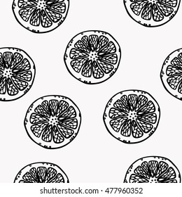 Seamless pattern with oranges, hand drawing. 