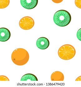 Seamless pattern of oranges and kiwi on white background cartoon style vector illustration