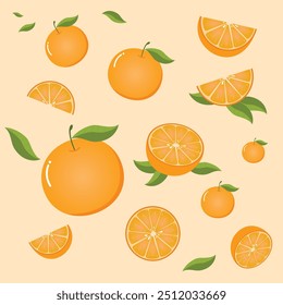 seamless pattern with oranges and leaves