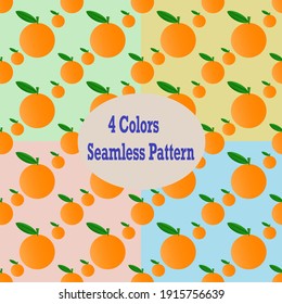 Seamless pattern with oranges and leaves in 4 colors background,Vector,Illustration.