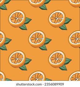 Seamless pattern of oranges and leaves. Fruit pattern. Orange background vector design