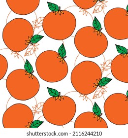 Patrón sin foco de naranjas y hojas sobre blanco. Fondo vectorial de frutas