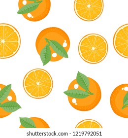 Seamless pattern with oranges and leaves. Vector texture illustration.