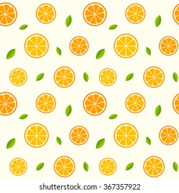 Seamless pattern with oranges and leaves. Vector texture illustration.