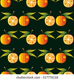 Seamless pattern with oranges and leaves. Vector texture illustration.