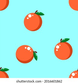 Seamless pattern with oranges on a blue background. Fruit repeated background. Vector bright print for fabric or wallpaper.