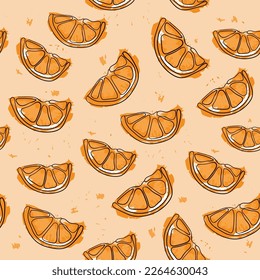 Seamless pattern with oranges on orange background. Vector watercolor style, seamless texture for wallpapers, pattern fills, web page backgrounds.