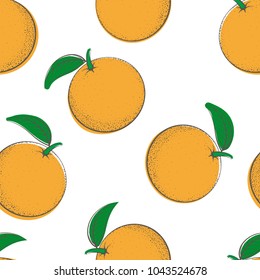 Seamless pattern from oranges on a white background. Fruit. Design for textiles, posters, banners. Vector illustration.