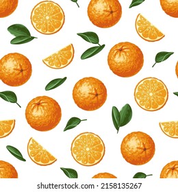 Seamless pattern of oranges on a white background. Vector graphics
