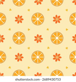 Padrão contínuo com laranjas em um fundo amarelo