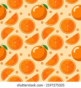 Seamless pattern with oranges. Orange color, flat style