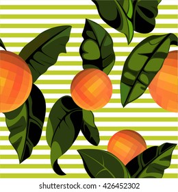 Seamless pattern with oranges and orange tree leaves