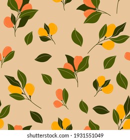 Seamless pattern with oranges. Pattern for printing on fabric, paper, wallpaper. Can be used for clothes collection, branding, packaging, interior decoration, scrapbooking