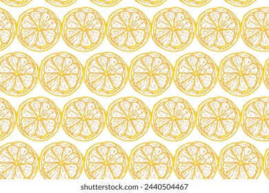 Seamless pattern of oranges. Slices of citrus orange lemons are arranged in a row on a white background.