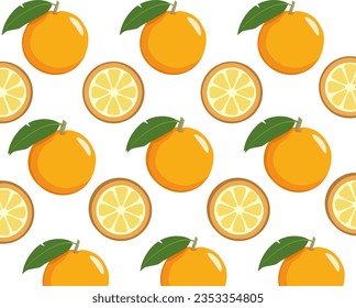 Seamless pattern oranges and slices fruits isolated on white background. Vector illustration.