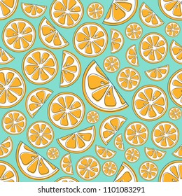Seamless pattern with oranges - summer concept. Vector.