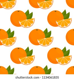 seamless pattern with oranges or tangerines on white background. vector texture. citrus background.