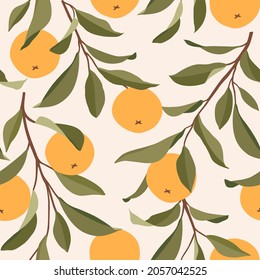 Seamless pattern with oranges. Trendy summer background. Vector bright print for fabric or wallpaper.