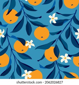 Seamless pattern with oranges. Trendy summer background. Vector bright print for fabric or wallpaper.