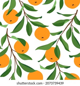 Seamless pattern with oranges. Trendy summer background. Vector bright print for fabric or wallpaper.
