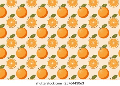Seamless pattern with oranges. Vector illustration. Background with fruits.
