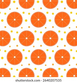 Seamless pattern with oranges.Colorful fruit, abstract summer repeat pattern isolated on white background.Vector graphic illustration.