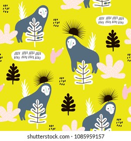 Seamless pattern with orangutan. Creative jungle childish texture. Great for fabric, textile Vector Illustration